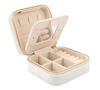 Casiwaft Mini coffret à bijoux de voyage en velours avec miroir, Boîte à bijoux de voyage pour filles et femmes, Petit organisateur de bijoux pour bagues, boucles d'oreilles, colliers, Blanc