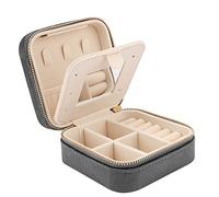 Casiwaft Mini coffret à bijoux de voyage en velours avec miroir, Boîte à bijoux de voyage pour filles et femmes, Petit organisateur de bijoux pour bagues, boucles d'oreilles, colliers, Gris
