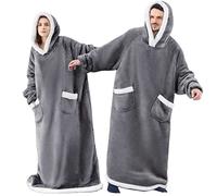 CASKIE Extra Long Pull Plaid à Capuche Femme Homme, Flannel Blanket Hoodie, Wearable Couverture Grand Sweat a Capuche Sherpa Adulte avec Manche et Poche, Géant Chaud Doux