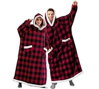 CASKIE Extra Long Pull Plaid à Capuche Femme Homme, Flannel Blanket Hoodie, Wearable Couverture Grand Sweat a Capuche Sherpa Adulte avec Manche et Poche, Géant Chaud Doux