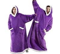 CASKIE Extra Long Pull Plaid à Capuche Femme Homme, Flannel Blanket Hoodie, Wearable Couverture Grand Sweat a Capuche Sherpa Adulte avec Manche et Poche, Géant Chaud Doux