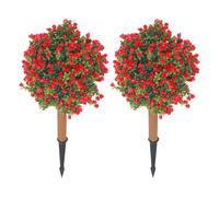 Caskunbsy Lot de 2 boules de buis artificielles topiaires - 35 à 40 cm - Avec piquets - Pour décoration intérieure et extérieure - Plantes artificielles (rouge/vert)