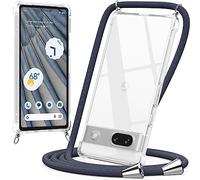 caslord Coque pour Google Pixel 7A avec Cordon, Étui Transparent avec Collier Bandoulière Réglable, Portable Case en TPU Souple, Longe 1.6M - Gris Foncé