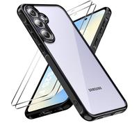 caslord Coque pour Samsung Galaxy S25 FE 5G avec 2 Verre Trempé, Anti-Jaune Étui de Protection Antichoc Anti-Rayures, Noir TPU Silicone Bumper Case pour Galaxy S25 FE, Noir+Transparent