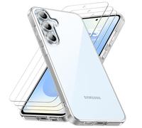 caslord Coque pourSamsung Galaxy S25 5G avec 3 Verre Trempé, Anti-Jaune Étui de Protection Antichoc Anti-Rayures, Transparente TPU+PC Bumper Case pour Samsung Galaxy S25, Transparent