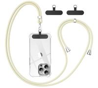 caslord Cordon Telephone Portable, Avec 2 Patchs Noirs Durables, Lanière de Téléphone Portable 1,6m Adjustable, Collier Compatibles avec Tous Les Smartphones et Plupart des Coques-Beige