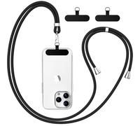 caslord Cordon Telephone Portable, avec 2 Patchs Noirs Durables, Lanière de Téléphone Portable 1,6m Adjustable, Collier Compatibles avec Tous Les Smartphones et Plupart des Coques-Noir