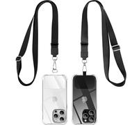 caslord Cordon Telephone Portable, avec 2 Patchs universels et 2 Cordon Téléphone Portable,Collier Compatibles avec Tous Les Smartphonese - Noir + Noir