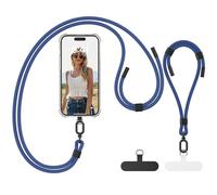 caslord Cordon Telephone Portable, avec 2 Patchs universels et 2 Cordon Téléphone Portable,Collier Compatibles avec Tous Les Smartphones-Bleu