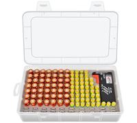 Casmilee Boîte de Rangement pour Piles AA et AAA - Capacité 49 AA et 51 AAA - Avec Testeur - Boîte en Plastique (Uniquement)