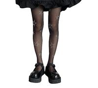CASNO Collants, Femmes Gothique Punk Mince Transparent Collants Harajuku Perçage à Chaud pour Strass Étoiles Collants Transparents Lolita Doux Soyeux Extensible Bas Bonneterie, 315, M