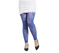 CASNO Collants pour femme à motif floral sans pieds en résille collants en dentelle strass collants leggings bonneterie cosplay fête costume des années 90, bleu, M