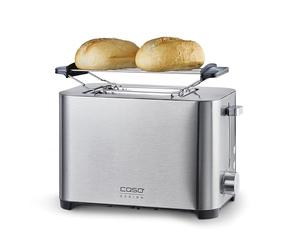 Caso Classico T2 Duo Grille-pain en acier inoxydable pour 2 tranches de 38 mm de large, 5 niveaux de brunissement, contrôle LED, fonction décongélation/réchauffement, bac miettes, support sandwich