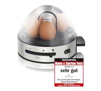 CASO E 7 - Cuiseur à œufs électronique pour jusqu'à 7 œufs, support d'œufs amovible, signal acoustique, 13 niveaux de cuisson, sans BPA, avec gobelet doseur et picker, 14 cm l x 18 cm l x 20,5 cm h