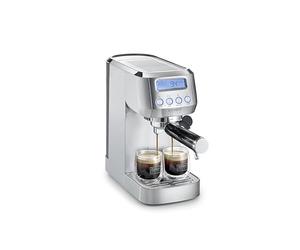 Caso EspressoGourmet Crema -Machine à Expresso Compacte, 1350W, Pompe ULKA de 20 bars, Compatible Dosettes ESE, Mousseur de Lait Manuel, Plaque chauffe-tasses intégrée - Argent