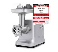 Caso FW2000 Hachoir à viande électrique, y compris les biscuits à éclabousser, accessoire 800 W nominal, 2000 W locked, env. 2kg/ minute, boîtier en fonte d'aluminium, moteur puissant, argenté
