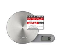 CASO Kitchen EcoMate - Balance de cuisine design, sans pile grâce à l'énergie cinétique, plate & magnétique, jusqu'à 5 kg, fonction tare, surface de pesée en inox (Ø 11,5 cm), écran LCD