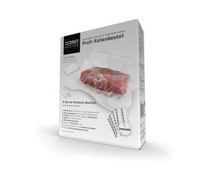 CASO Sachets professionnels 25x35 cm / 50 sachets, pour toutes les machines sous vide, sans BPA, 150µm, résistant à l'ébullition, sous vide, réutilisables, autocollant Food Manager inclus