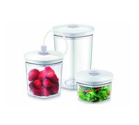 CASO Set de récipients sous vide, Récipients incassables et lavables au lave-vaisselle,3 récipients sous vide, Convient à toutes les machines sous vide CASO avec raccord de tuyau,Empilable