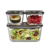 Caso VacuBoxx Eco-Set, 3 récipients sous vide en verre borosilicaté, y compris tuyau de mise sous vide & adaptateur, résistant à la chaleur, lavable au lave-vaisselle, adapté à la congélation