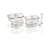 CASO VacuBoxx Lot de 4 récipients sous vide carrés extrêmement stables en verre borosilicate, sans BPA, résistants à la chaleur, passent au lave-vaisselle, au congélateur, neutre au goût, réglage