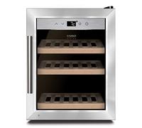 CASO WineSafe 12 Cave à vin design avec technologie compresseur, 1 zone réglable de 5 à 20 °C, stockage de jusqu'à 12 bouteilles, éclairage LED, autoportant, en acier inoxydable