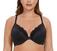 CASOLACE Femme avec Armature Grande Taille Brassière Fermeture Devant Soutien Gorge Noir 110E