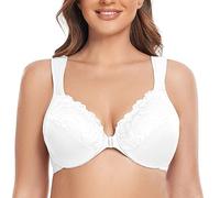 CASOLACE Femme avec Armature Grande Taille Dentelle Fermeture Devant Soutien-Gorge Blanc 120C