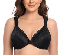 CASOLACE Femme avec Armature Grande Taille Dentelle Fermeture Devant Soutien-Gorge Noir 120C