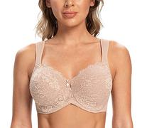 CASOLACE Femmes Couverture complète Armature Non doublé Soutien-Gorge Minimiseur Beige-Dentelle 120E