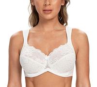 CASOLACE Femmes Couverture complète Armature Non doublé Soutien-Gorge Minimiseur Blanc-Dentelle 105J
