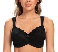 CASOLACE Femmes Couverture complète Armature Non doublé Soutien-Gorge Minimiseur Noir-Dentelle 120D