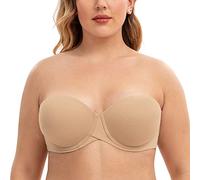 CASOLACE Femmes Tasse rembourrée Armature Invisible Soutiens-Gorge sans Bretelles Amande 95D