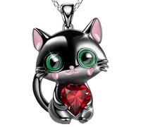 CASOLVX Collier avec pendentif en forme de chat mignon avec strass et cœur pour femme, standard, Métal, Strass