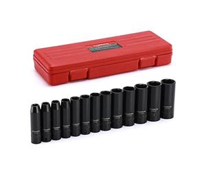 CASOMAM Lot de 13 douilles à choc 3/8" 6 points, métriques, profondes, CR-V, 7 mm à 19 mm
