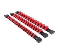 CASOMAN 3 PC Set Socket Organizer, SAE And Metric Socket Holder Rail, 1/4" Drive x 16 clips, 3/8" Drive x 15 clips, 1/2" Drive x 12 clips, Premium Quality Socket Holder (red)