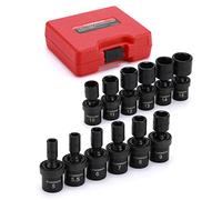 CASOMAN Jeu de 12 douilles à choc universelles peu profondes 6,35 mm, métriques, 5 mm à 15 mm, 6 pans, Cr-Mo, douille pivotante