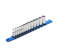 CASOMAN Lot de 13 douilles mi-longues à entraînement 1/4", 6 points, finition chromée miroir, métrique, 4 mm à 15 mm