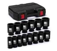 CASOMAN Lot de 14 douilles à choc pour écrous d'essieu de 3/4", 6 points, CR-MO, 2,5 cm à 5,1 cm, SAE, grande douille, utilisation intensive pour enlever et installer des écrous d'essieu