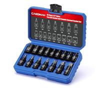 CASOMAN Lot de 16 embouts Torx de 1,27 cm - Torx/Star : T30 T40 T45 T50 T55 T60 T70 ; E-Torx : E10 E11 E12 E14 E16 E18 E20 E22 E24 ; CR-V & S2