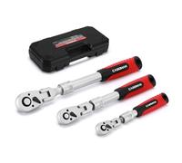 CASOMAN Lot de 3 clés à cliquet flexibles extensibles 1/4" et 3/8" et 1/2", 72 dents, acier CR-V
