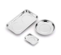 CASOMAN Lot de 3 plateaux magnétiques ronds et carrés en acier inoxydable, plateaux ronds et carrés de 15 cm, pour vis à douille, écrous, boulons, pièces métalliques