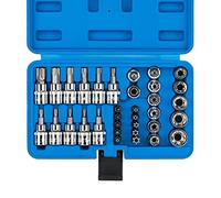 CASOMAN Lot de 34 douilles Torx et E-Torx (étoile), ensemble de douilles Cr-V E E4-20, jeu de douilles Torx S2 T10-60, jeu d'embouts Torx inviolables TT10-TT55, adaptateur 5/16" F vers 3/8" M