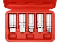 CASOMAN Lot de 5 douilles de bougie d'allumage 3/8", 6 points, inserts de retenue en caoutchouc, 5/8", 3/4", 13/16", 14 mm, 18 mm
