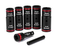 CASOMAN Lot de 7 douilles à rainure filetée 1/2" Impact Thin Wall Flip Socket - Demi-taille, métrique, 6 points, CR-MO, 17 mm x 17,5 mm, 18 mm x 18,5 mm, 19 mm x 19,5 mm, 21 mm x 21,5 mm, 22 mm x 22,5