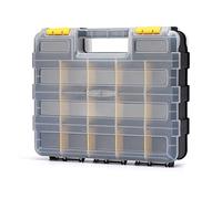 CASOMAN Organiseur à outils double face avec polymère résistant aux chocs et séparateurs en plastique amovibles personnalisables, boîte de rangement, excellent pour vis, 34 compartiments, noir/jaune