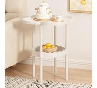 CASOME 2 Tier Side Table with Raised Tray Top and Lower Storage Tray, Small End Table for Living Room Sofa Bedside, Compact Snack Stand with Raised Edge for Bedroom Apartment(White)