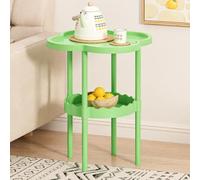 CASOME 2 Tier Side Table with Raised Tray Top and Lower Storage Tray, Small End Table for Living Room Sofa Bedside, Compact Snack Stand with Raised Edge for Bedroom Apartment(Green)