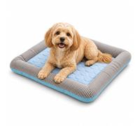 CASOME Coussin Rafraîchissant pour Chiens De Petite, Moyenne Et Grande Taille, Tapis De Cage en Soie Glacée avec Bords Renforcés en Coton PP, Fond Antidérapant Et Respirant(Blue,M)