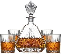 CASOTA Home & Pub Carafes en verre décanteur et verres à whisky, ensemble de 5 pièces, 100 % cristal sans plomb avec coffret cadeau, solide et stable